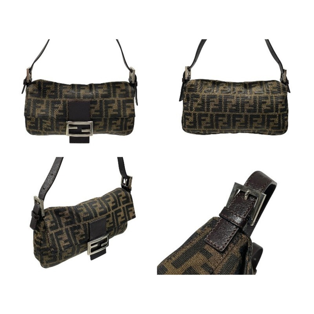 Fendi Mamma Hobo Shoulder Bucket Leather One Bag Brown Canvas Zucca